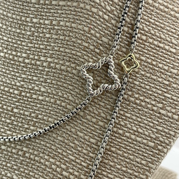 David Yurman Quatrefoil Box Chain Necklace, Silver and 14k Gold - Picture 7 of 16